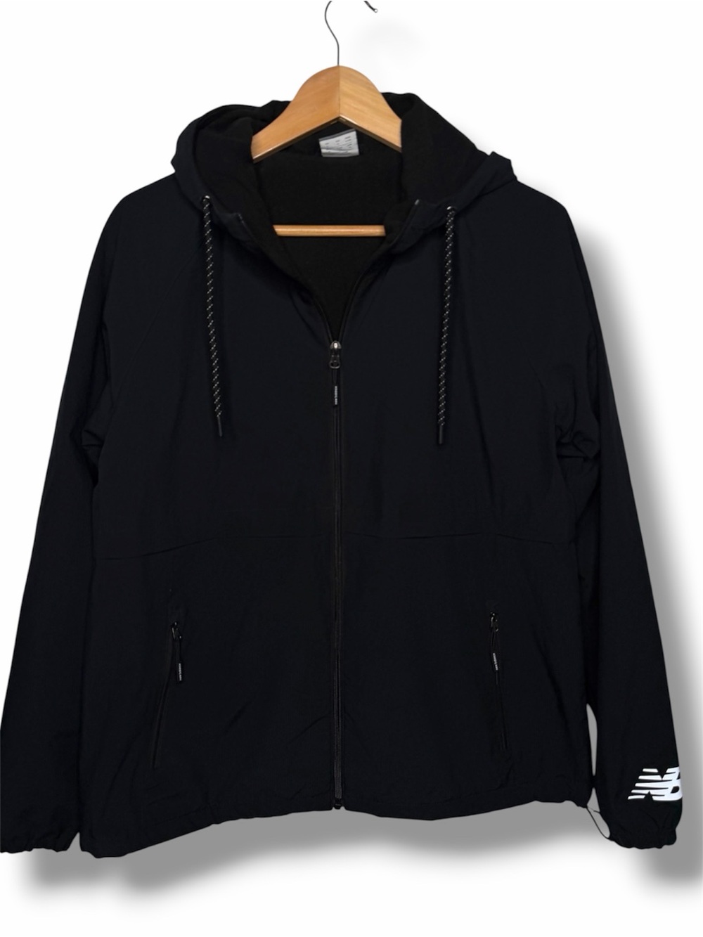 New Balance Black Full Zip Hooded Running Jacket Women’s Large Fleece Lined
